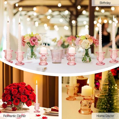 حامل شموع XXXFLOWER حامل شموع مستدقة وحامل شمعدان زجاجي لعيد الحب وحفلات الزفاف وأعياد الميلاد وديكور الشمعدانات للطاولة المركزية هدية ديكور المنزل (6 قطع، وردي) in Kuwait
