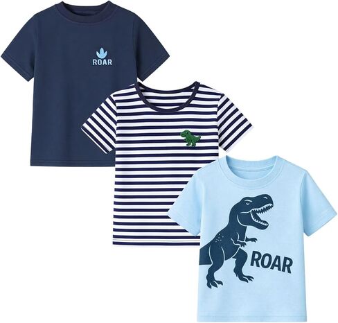 HILEELANG Boys T Shirts 3 Pack Toddler Boys Graphic Tee Shirts Cotton Short Sleeve Crewneck Tops for Little Boys Age 2-7 in Saudi Arabia