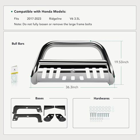YHTAUTO 3" Bull Bar Push Bar with Skid Plate Light Mount Fit Honda Ridgeline 2017-2026 V6 3.5L, S/S 304 Brush Guard for Truck Front Bumper Off Road Accessories in Saudi Arabia
