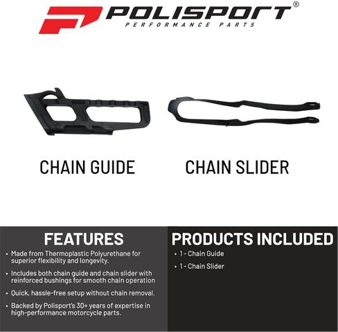 Polisport Motocross Motorcycles (MX) Chain Guide + Chain Slider for Kawasaki KX250F (2017-2020) and KX450F (2016-2018) Dirt Bikes - OEM Quality TPU Chain Guide & Slider, Durable, Black in Saudi Arabia