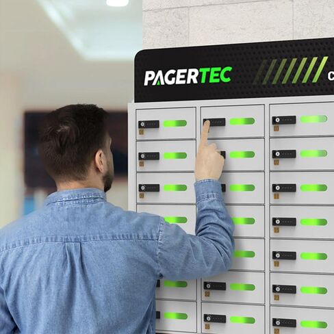pagertec Cubby 28 Bay خزانة محطة شحن الهاتف الخليوي، محطة شحن USB منشطة للقفل الرقمي، إعداد سهل - مثبت على الحائط أو قائم على الأرض، جميع أنواع كابلات الشحن in Kuwait