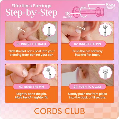مسمار مسطح من Cords Club Bar - ASTM-F136 من التيتانيوم بدرجة الزرع - تصميم دبوس للأذنين الحساسة - متوفر بذهب عيار 18 قيراط وفضة تيتانيوم (حلق فردي) in Kuwait