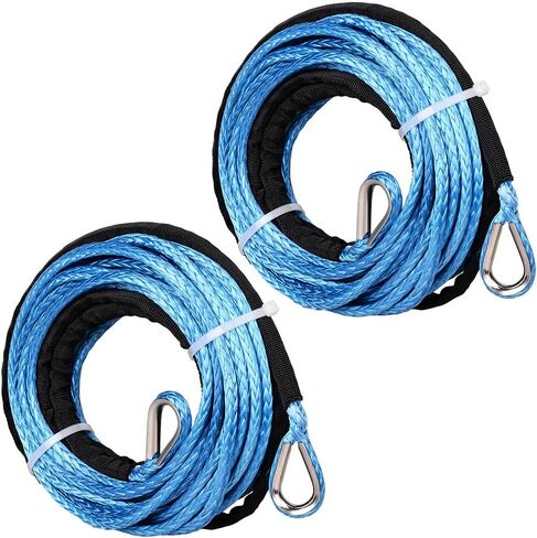 2pcs 50ft 1/4" Blue UHMWMPE Synthetic Rope Extension with 39" Rock Guard Thimbles 7500lbs for ATV UTV Tow Truck 4WD 4x4 Snow Plow in Saudi Arabia
