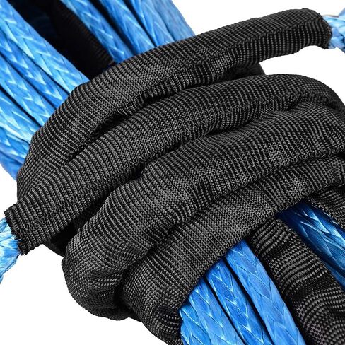 2pcs 50ft 1/4" Blue UHMWMPE Synthetic Rope Extension with 39" Rock Guard Thimbles 7500lbs for ATV UTV Tow Truck 4WD 4x4 Snow Plow in Saudi Arabia