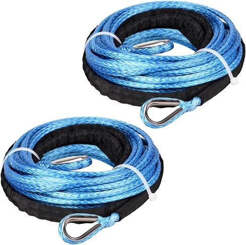 2pcs 50ft 1/4" Blue UHMWMPE Synthetic Rope Extension with 39" Rock Guard Thimbles 7500lbs for ATV UTV Tow Truck 4WD 4x4 Snow Plow in Saudi Arabia