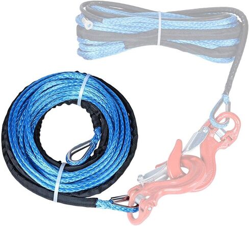 2pcs 50ft 1/4" Blue UHMWMPE Synthetic Rope Extension with 39" Rock Guard Thimbles 7500lbs for ATV UTV Tow Truck 4WD 4x4 Snow Plow in Saudi Arabia