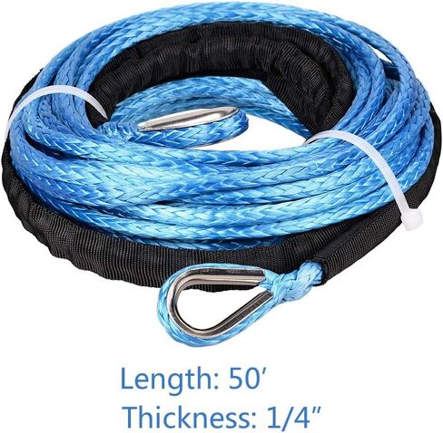 2pcs 50ft 1/4" Blue UHMWMPE Synthetic Rope Extension with 39" Rock Guard Thimbles 7500lbs for ATV UTV Tow Truck 4WD 4x4 Snow Plow in Saudi Arabia