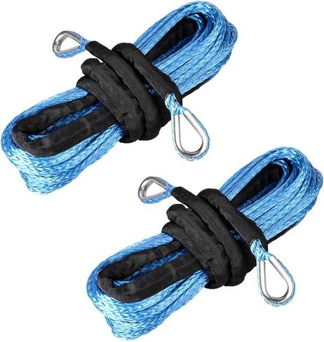 2pcs 50ft 1/4" Blue UHMWMPE Synthetic Rope Extension with 39" Rock Guard Thimbles 7500lbs for ATV UTV Tow Truck 4WD 4x4 Snow Plow in Saudi Arabia