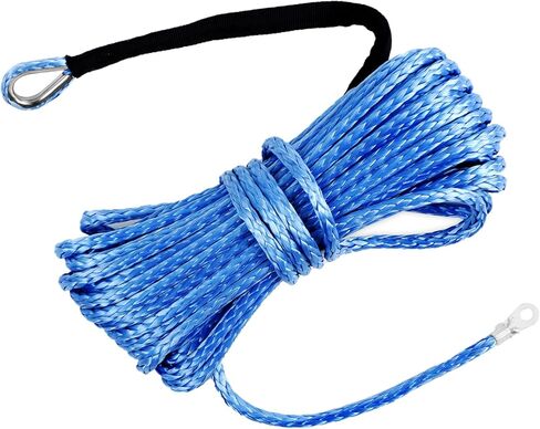 RIOOP حبل ونش صناعي عالي التحمل 1/4 بوصة × 50 قدم 9,500 رطل، خط حبل سحب للانتعاش لشاحنة ATV UTV، خط كابل ونش جيب مع كم واقي لتمديد سحب السيارة على الطرق الوعرة (أزرق) in Kuwait