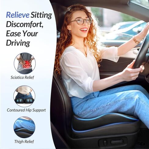 وسادة مقعد السيارة الجلدية من زيكي للقيادة تخفف آلام عظام الذيل والفخذ، وسادة مقعد مريحة من إسفنج الذاكرة المزدوج للسيارة، ظهر مرتفع لرؤية أوسع، غطاء مقاوم للفرك وسهل التنظيف، غير قابل للانزلاق in Kuwait