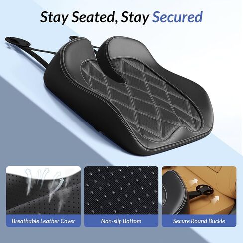 وسادة مقعد السيارة الجلدية من زيكي للقيادة تخفف آلام عظام الذيل والفخذ، وسادة مقعد مريحة من إسفنج الذاكرة المزدوج للسيارة، ظهر مرتفع لرؤية أوسع، غطاء مقاوم للفرك وسهل التنظيف، غير قابل للانزلاق in Kuwait