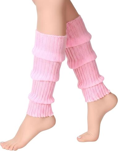 1 Pair Hot Pink Leg Warmers 80s Women, Fashion Ribbed Knit Striped Leg Warmers for Girls, Ankle Warmer Socks Fall Winter Gifts, 80s 90s Neon Accessories for Y2k Party Yoga Dance Sports (15.75"×2.75") in Saudi Arabia