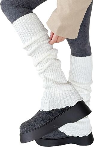 Leg Warmers for Women Girls Y2k Kawaii Ruffle Leg Warmer Cute Knit Long Socks Lolita Gyaru Harajuku Clothes in Saudi Arabia