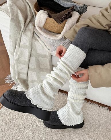 Leg Warmers for Women Girls Y2k Kawaii Ruffle Leg Warmer Cute Knit Long Socks Lolita Gyaru Harajuku Clothes in Saudi Arabia