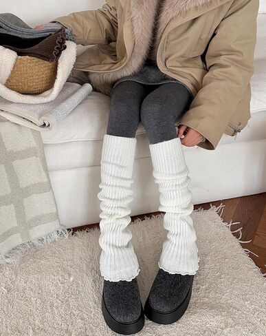 Leg Warmers for Women Girls Y2k Kawaii Ruffle Leg Warmer Cute Knit Long Socks Lolita Gyaru Harajuku Clothes in Saudi Arabia