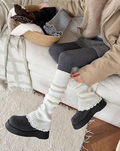 Leg Warmers for Women Girls Y2k Kawaii Ruffle Leg Warmer Cute Knit Long Socks Lolita Gyaru Harajuku Clothes in Saudi Arabia