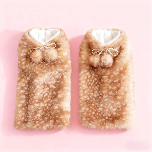 Fluffy Furry Deer Print Leg Warmers Cheetah Wolf y2k Faux Fur Boot Covers Cheetah Wolf for Women Winter Plush (Brown) in Saudi Arabia