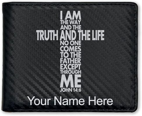 LaserGram Faux Leather Bi-Fold Wallet, Bible Verse John 14-6, Personalized Engraving Included (Black with Silver) in Kuwait