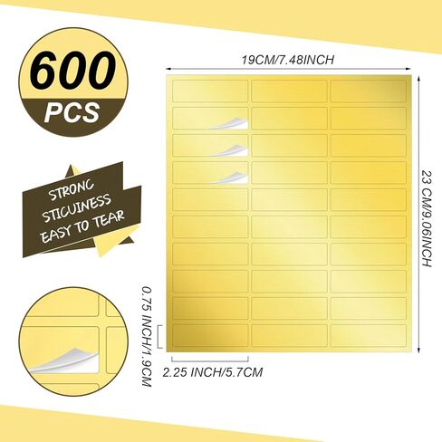 600 قطعة من ملصقات عنوان الإرجاع القابلة للطباعة مقاس 0.75 × 2.25 بوصة ملصقات بريدية فارغة من رقائق الذهب ملصقات ذهبية مخصصة للأظرف والبريد والشحن والمزيد in Kuwait