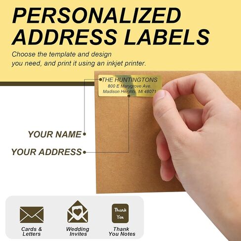 600 قطعة من ملصقات عنوان الإرجاع القابلة للطباعة مقاس 0.75 × 2.25 بوصة ملصقات بريدية فارغة من رقائق الذهب ملصقات ذهبية مخصصة للأظرف والبريد والشحن والمزيد in Kuwait