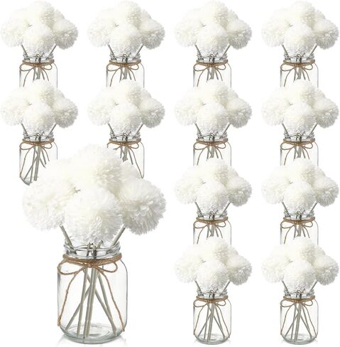Zeyune 12 Sets Mason Jars with Flower Table Centerpieces for Table Decor Wedding Engagement Bridal Shower Party Decorations Supplies (Baby's Breath) in Saudi Arabia