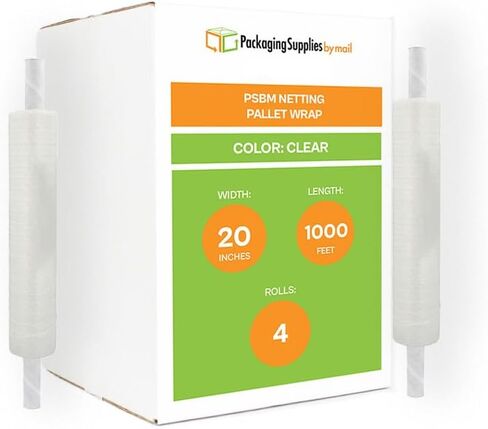 PSBM Pallet Netting Vented Stretch Wrap with Extended Core Handles, 4 Pack, 20 Inch x 1000 Feet, for Securing Pallets That Need Ventilation in Saudi Arabia