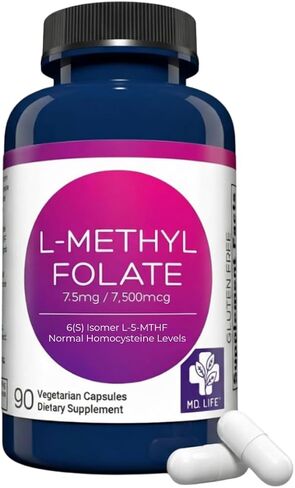MD Life L-Methylfolate 7.5mg - مكمل Methylfolate النشط بدرجة احترافية - مكملات MTHFR ذات الفعالية القصوى - L-methylfolate 7.5 mg 60 كبسولة - الأحماض الأمينية الأساسية in Kuwait