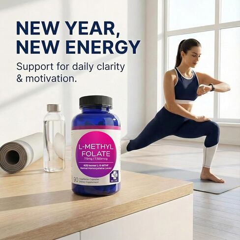 MD Life L-Methylfolate 7.5mg - مكمل Methylfolate النشط بدرجة احترافية - مكملات MTHFR ذات الفعالية القصوى - L-methylfolate 7.5 mg 60 كبسولة - الأحماض الأمينية الأساسية in Kuwait
