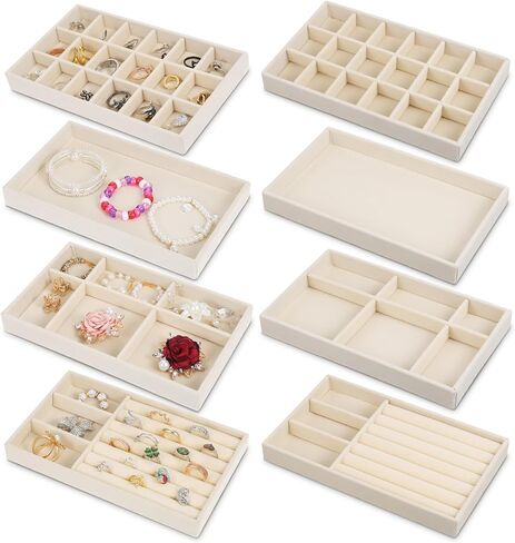 Set of 8 Velvet Jewelry Drawer Organizer, 4 Style Stackable Jewelry Trays Organizer Inserts for Drawer for Necklace Bracelets Earrings Organizers, Gifts for Women in Saudi Arabia