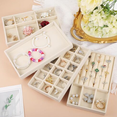 Set of 8 Velvet Jewelry Drawer Organizer, 4 Style Stackable Jewelry Trays Organizer Inserts for Drawer for Necklace Bracelets Earrings Organizers, Gifts for Women in Saudi Arabia