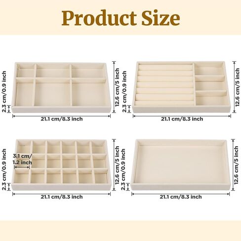 Set of 8 Velvet Jewelry Drawer Organizer, 4 Style Stackable Jewelry Trays Organizer Inserts for Drawer for Necklace Bracelets Earrings Organizers, Gifts for Women in Saudi Arabia