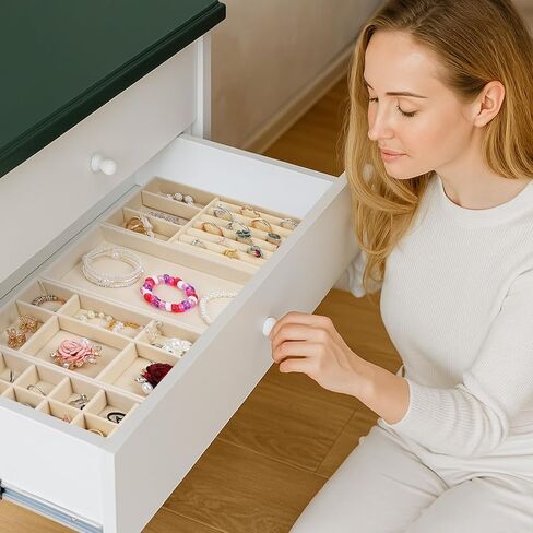 Set of 8 Velvet Jewelry Drawer Organizer, 4 Style Stackable Jewelry Trays Organizer Inserts for Drawer for Necklace Bracelets Earrings Organizers, Gifts for Women in Saudi Arabia