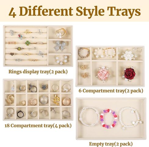 Set of 8 Velvet Jewelry Drawer Organizer, 4 Style Stackable Jewelry Trays Organizer Inserts for Drawer for Necklace Bracelets Earrings Organizers, Gifts for Women in Saudi Arabia
