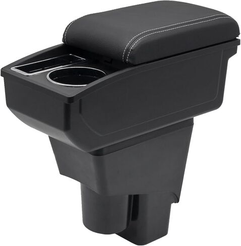 YJYWZH Car Armrest Box for Honda Fit Jazz Hatchback 2009-2013 Accessories Center Console Leather Arm Rest Double-Layer Storage Space with Cup Holder (Black Thread) in Saudi Arabia