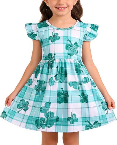 St. Patrick Toddler Girls Dress Clover Print Dresses Long Sleeve Outfits 3-8Y in Saudi Arabia