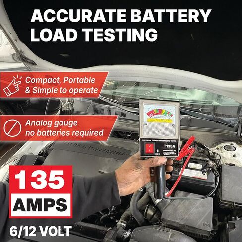 Professional 135 Amp Battery Load Tester, 6V 12V Automotive Charging System Analyzer with Easy-Read Gauge, Copper Jaw Clamps for Car, Motorcycle, Marine Batteries in Saudi Arabia