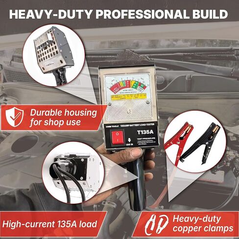 Professional 135 Amp Battery Load Tester, 6V 12V Automotive Charging System Analyzer with Easy-Read Gauge, Copper Jaw Clamps for Car, Motorcycle, Marine Batteries in Saudi Arabia