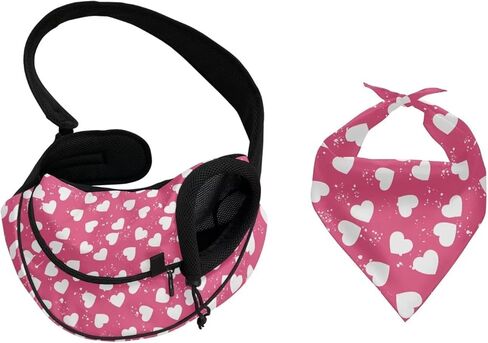 FUSURIRE Colorful Puppy Paws Dog Bandana Pet Carrier Sling Bag Set, Puppy Kitten Sling Carrier Front Shoulder Pack Adjustable Strap - Cute Pet Outdoor Accessories in Kuwait