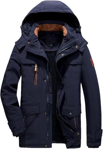 Men's Casual Jacket Winter Thick Fully-Zippered Hooded Parkas Coats Heated Warm Overcoat in Saudi Arabia