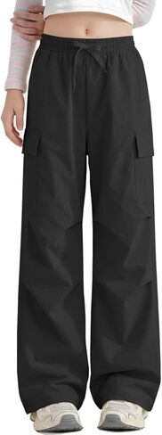 Haloumoning Girls Parachute Pants Kids Elastic Waist Wide Leg Cargo Pants Y2K Street Baggy Trousers with Pockets 5-14 Years in Saudi Arabia