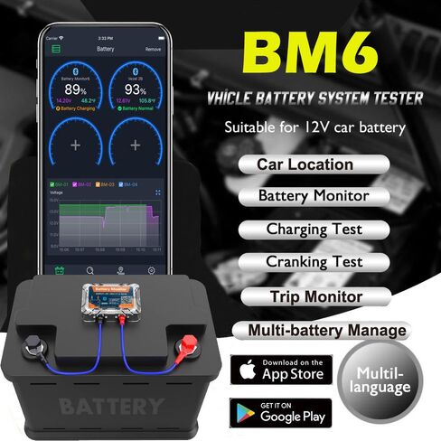 BM6 12V Bluetooth Battery Monitor, 24H Battery Health Monitoring, IP67 Waterproof, 5-Year Long Standby, Low Voltage Alarm, Easy Install for Car, Motorcycle, Boat, RV, Truck in Saudi Arabia