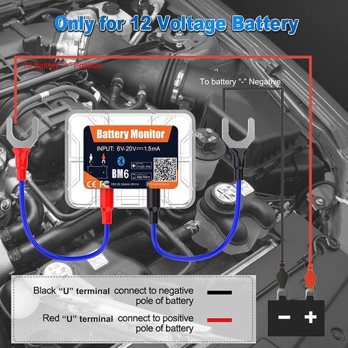 BM6 12V Bluetooth Battery Monitor, 24H Battery Health Monitoring, IP67 Waterproof, 5-Year Long Standby, Low Voltage Alarm, Easy Install for Car, Motorcycle, Boat, RV, Truck in Saudi Arabia