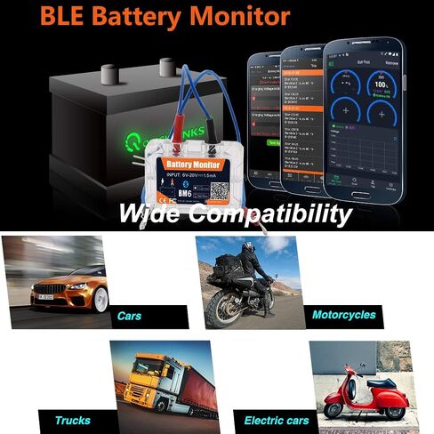 BM6 12V Bluetooth Battery Monitor, 24H Battery Health Monitoring, IP67 Waterproof, 5-Year Long Standby, Low Voltage Alarm, Easy Install for Car, Motorcycle, Boat, RV, Truck in Saudi Arabia