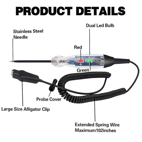 ضوء اختبار صفارة السيارات، تيار مستمر 6-24 فولت لمبة LED مزدوجة اللون، جهاز اختبار الدائرة الكهربائية، أداة اختبار الضوء الكهربائية لصمامات السيارة وجهد البطارية in Kuwait