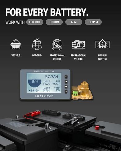 شاشة بطارية 500 أمبير مع تحويلة، شاشة RV ملونة مقاس 3 بوصات مع إنذار قابل للبرمجة لـ 8-120 فولت Lifepo4، ليثيوم، جل، بطارية مغمورة in Kuwait