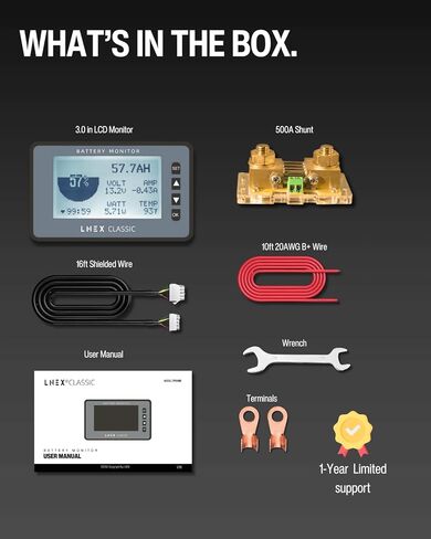 شاشة بطارية 500 أمبير مع تحويلة، شاشة RV ملونة مقاس 3 بوصات مع إنذار قابل للبرمجة لـ 8-120 فولت Lifepo4، ليثيوم، جل، بطارية مغمورة in Kuwait