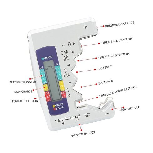 Digital LCD Universal Battery Checker, for AA AAA C D 9V & 1.5V Cells Battery Tester, Rechargeable Batteries Capacity Meter for Home (Silver) in Saudi Arabia
