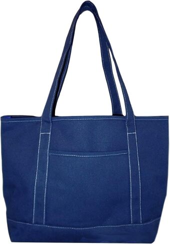 Premium Large 24 oz Cotton Canvas Open Top Shopper Tote Bag (Navy) in Kuwait
