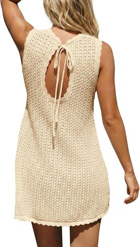 Fisoew Womens Swimsuit Coverup Crochet Sleeveless Bathing Suit Cover Up Swimwear 2026 Summer Beach Dress Vacation Outfits in Saudi Arabia