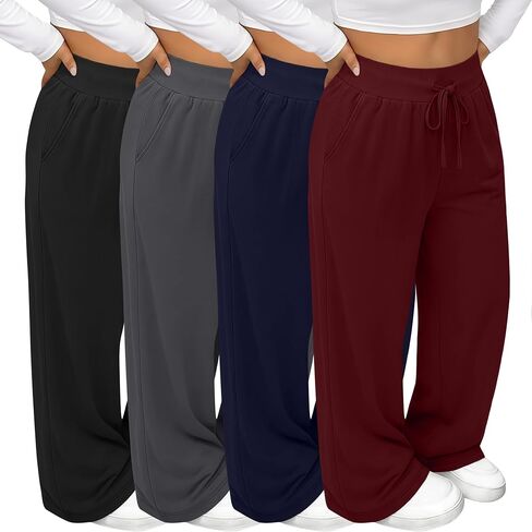 4 حزمة المرأة حجم كبير السراويل صالة واسعة الساق اليوغا السراويل الرباط فضفاض Sweatpants فضفاضة عادية تجريب عداء ببطء in Kuwait
